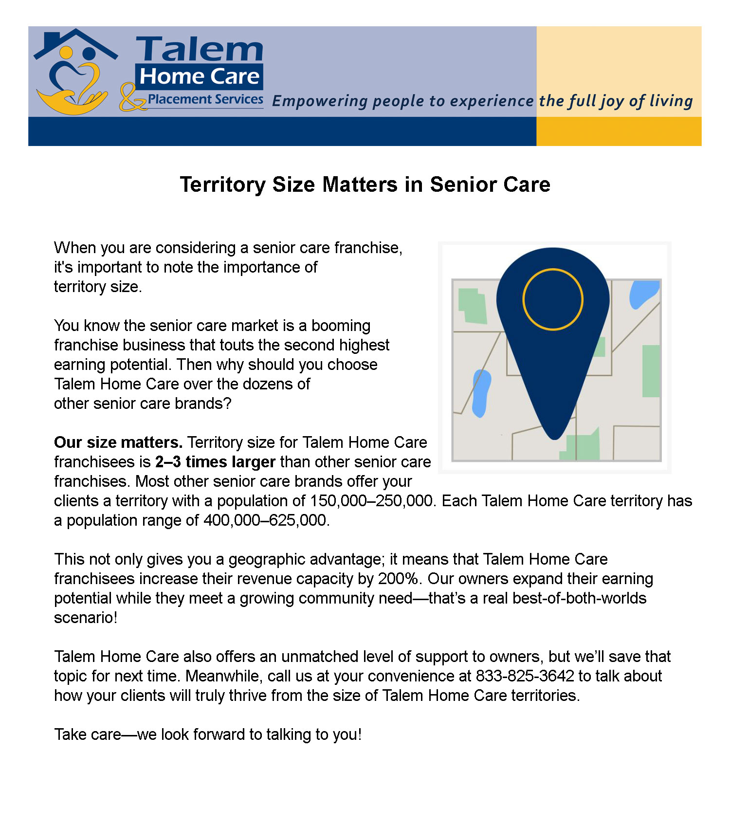 Senior Care Franchise Territory Size